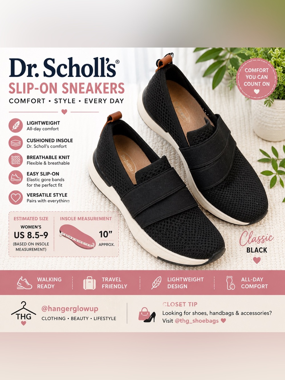 Dr. Scholl’s Black Knit Slip-On Sneakers Comfort Walking Shoes